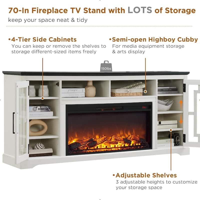 Farmhouse Fireplace TV Stand for 80 Inch TV, Entertainment Center