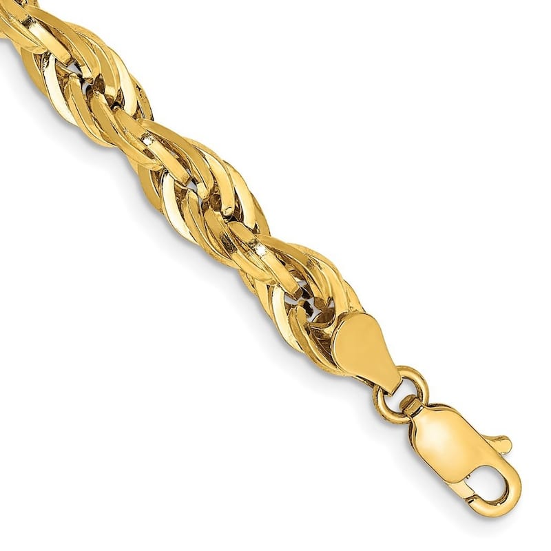 Curata 10k Yellow Gold 5.4mm Semi solid Rope Chain Bracelet 8 Inch