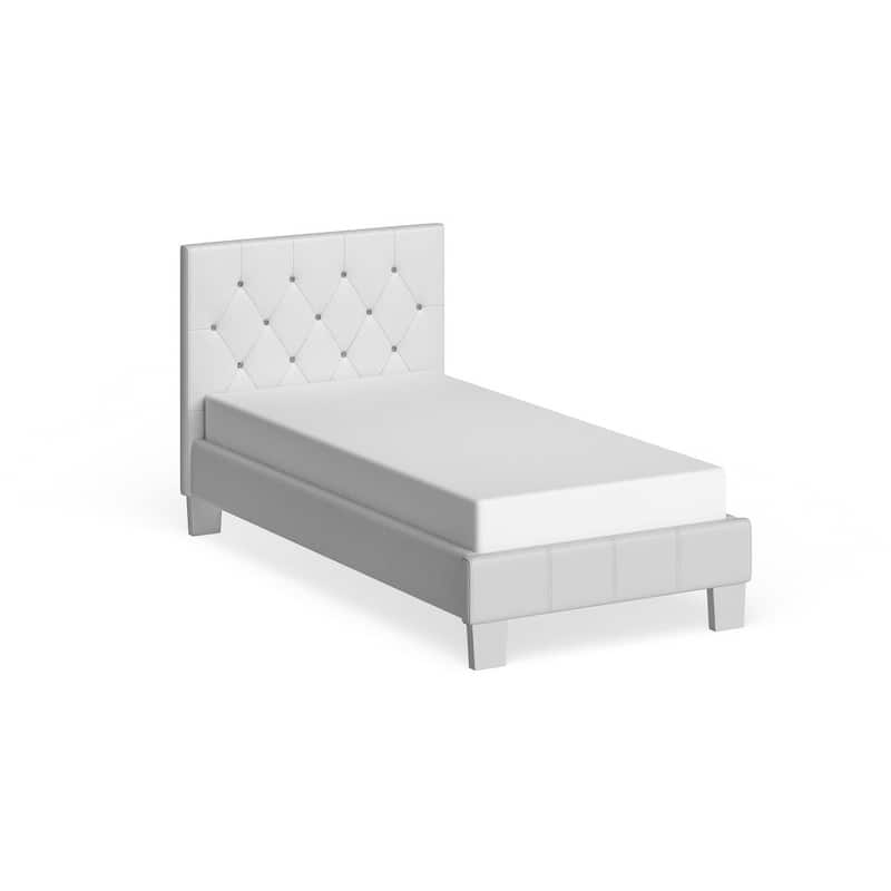 Heston Glam Twin Faux Leather Upholstered Tufted Platform Kid Bed by Silver Orchid - White