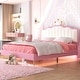 preview thumbnail 17 of 28, Roomfitters Upholstered Princess Bed with Crown Headboard, Platform Bed with Light Strips and Golden Metal Legs, White+Pink
