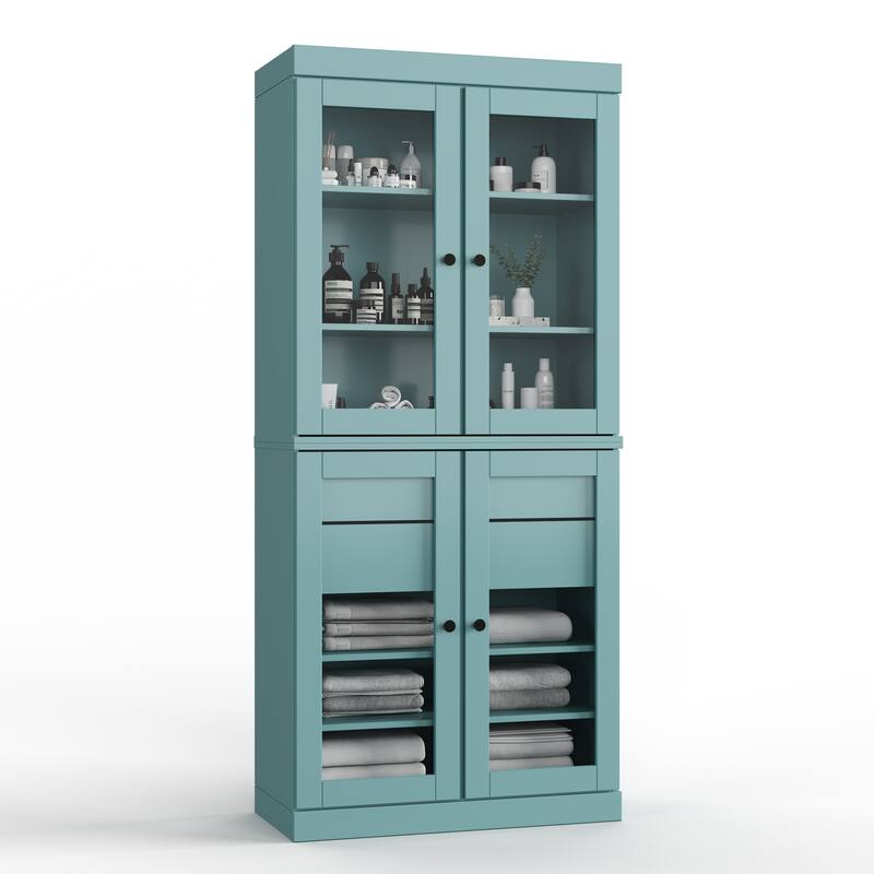 Palace Imports 100% Solid Wood 32" Bathroom Cabinet with Clear Glass Doors, 2-Drawers and Adjustable Shelves