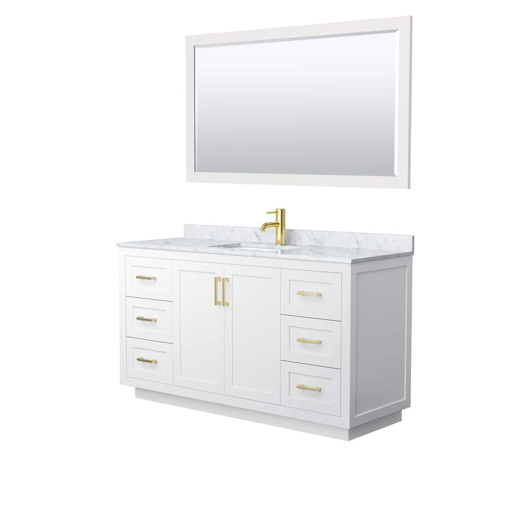Miranda Bathroom Vanity Set, White Carrara Marble Top, 58-Inch Mirror