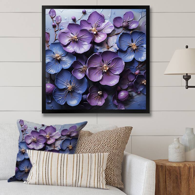Designart "Royal Elegance " Violets Framed Canvas Prints - 16 in. wide x 16 in. high - Black