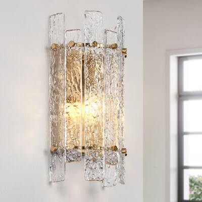 Modern Gold 1-Light Textured Glass Wall Sconce Bathroom Vanity Light - 5.9" W x 13.2" H x 4" D