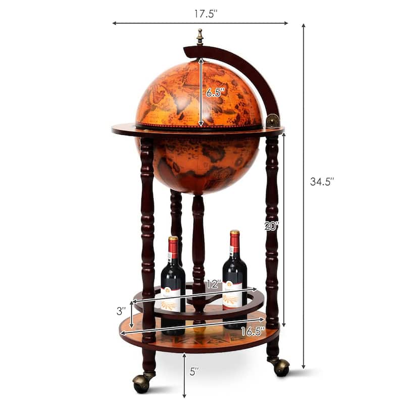 Elegant Italian Wood Globe Wine Bar Stand Liquor Wine Bottle Shelf