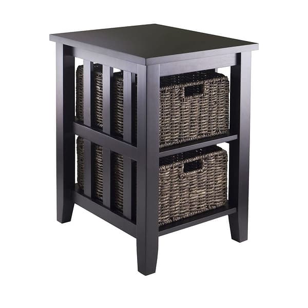Espresso 3 Tier Bookcase Shelf Accent Table with 2 Small Storage Baskets - Pictured