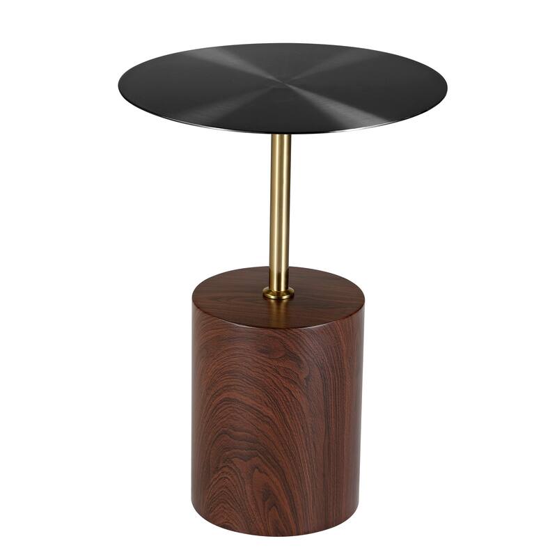 40-Inch Round Side Table in Stainless-Steel with Pedestal Base Accent End Table Malta Series - Brown - Stainless Steel