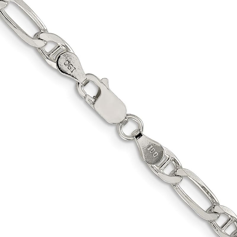 Curata 925 Sterling Silver Italian 4.5mm Figaro Mariner Anchor Chain Necklace For Men