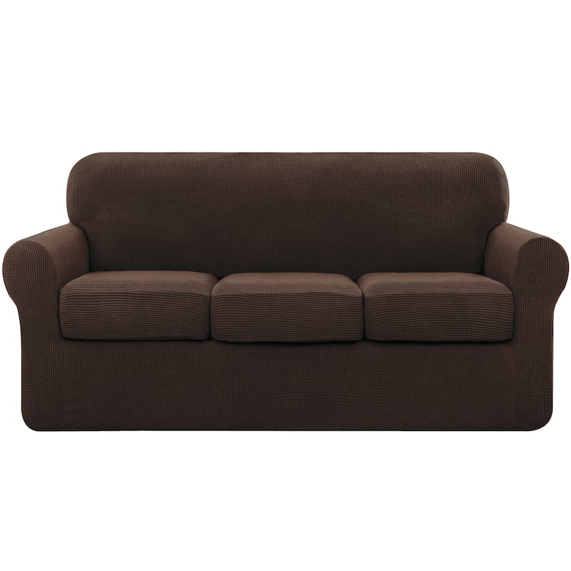 Subrtex Stretch Sofa Slipcover Cover with 3 Separate Cushion Cover - Chocolate