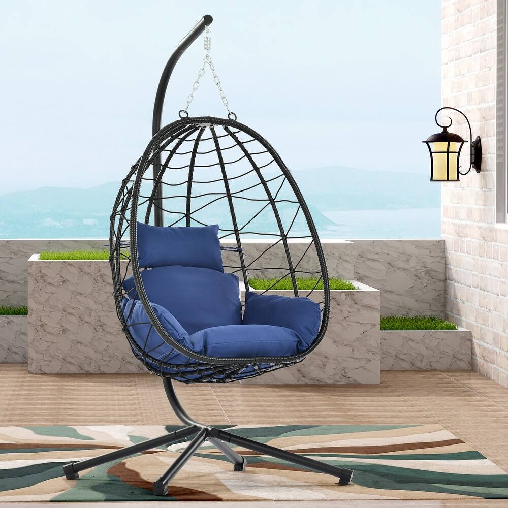 Swing Egg Chair Hammock Chair Indoor Outdoor Patio Cushion Steel Stand - 77"H
