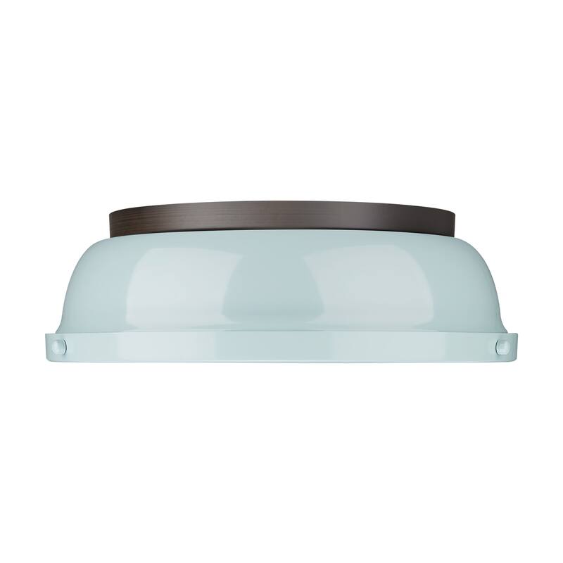 Yep by Golden Lighting Duncan 2-light Flush Mount in Rubbed Bronze and Seafoam shade