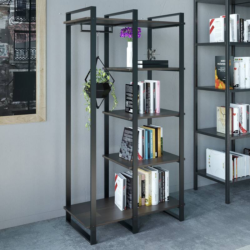 Priage by ZINUS Brown Wood and Metal 64 Inch Etagere Bookcase - Black/Brown