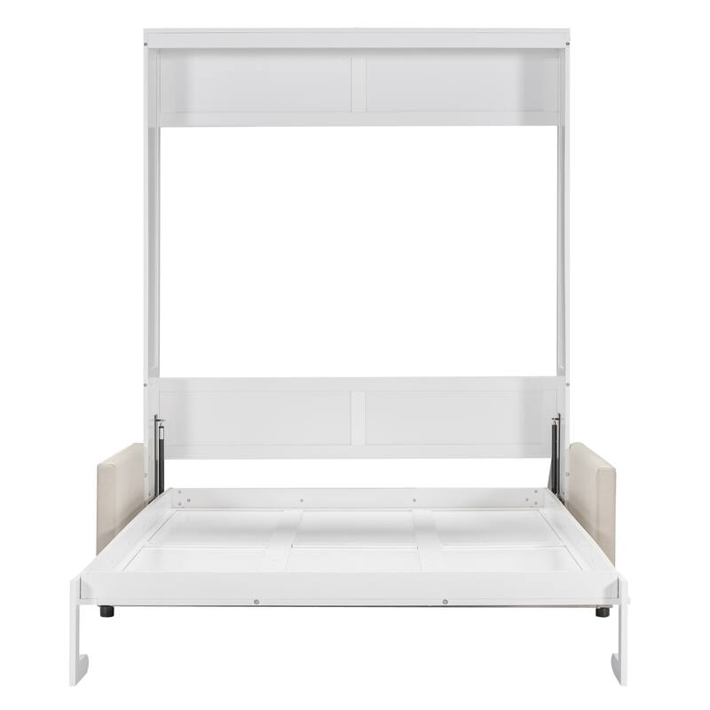White Queen Size Multifunctional Design Murphy Bed with Cushion and Storage Space for Bedroom