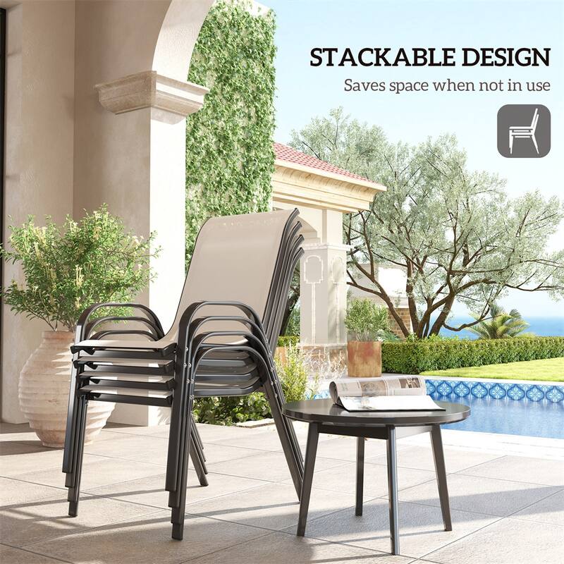 Black Steel Outdoor Dining Chairs Set of 4 with Mesh and Stackable Design - 21.3" W x 28" D x 36.6" H