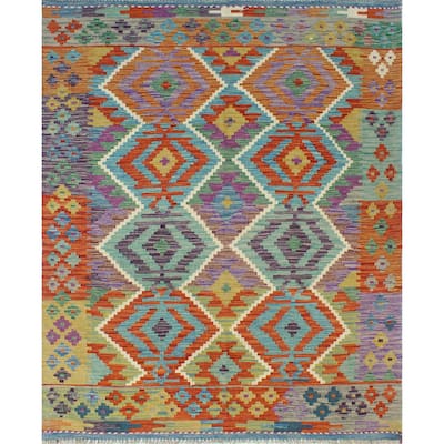 Flatweave Tawil Red/Lt. Green Rug - 4'10" x 6'2"