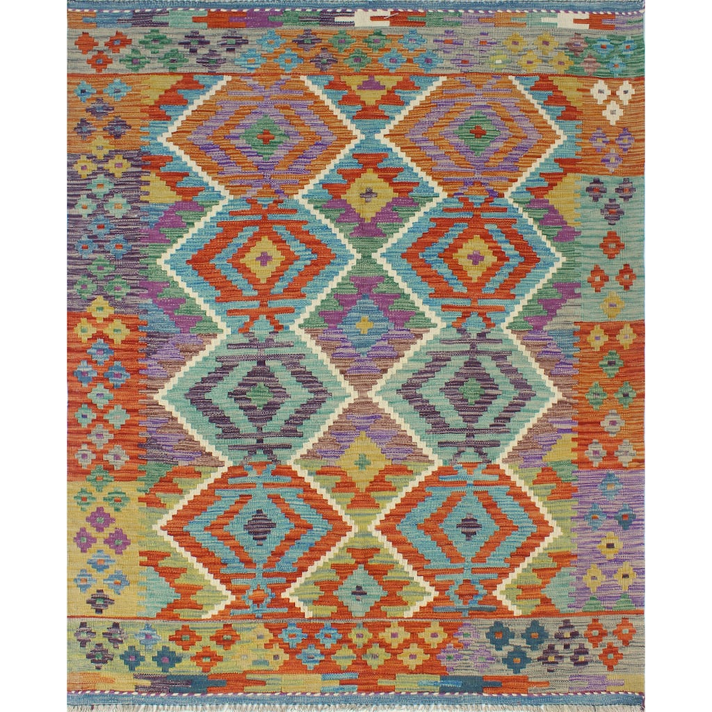 Flatweave Tawil Red/Lt. Green Rug - 4'10" x 6'2"