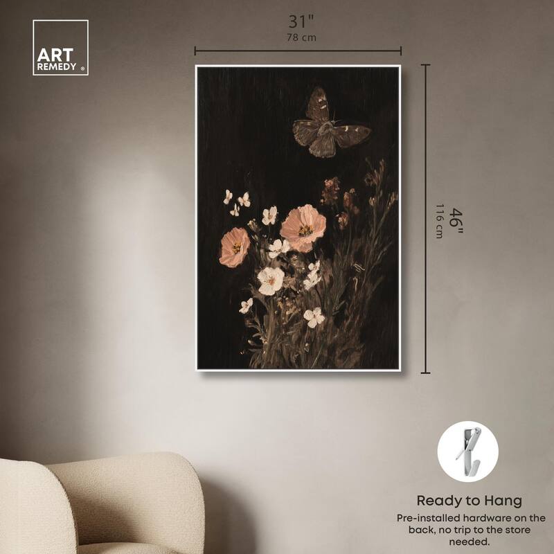 Poppy and Moth I Canvas by Art Remedy