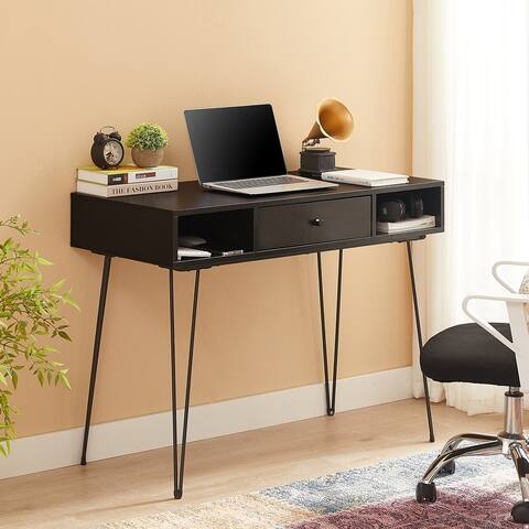 VECELO Industrial Computer Desk Makeup Tables Writing Desk with Drawers, 3Colors- Brown/Black/Charcoalgrey