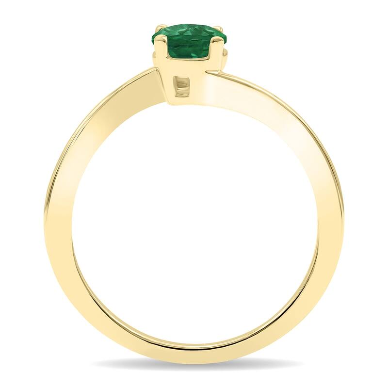 Women's Round Shaped Solitaire Emerald Wave Ring in 10K Yellow Gold