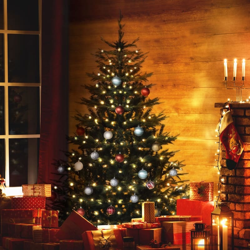VEIKOUS 6FT Realistic Aspen Fir Pre-Lit Artificial Green Christmas Tree with 350 LED Lights