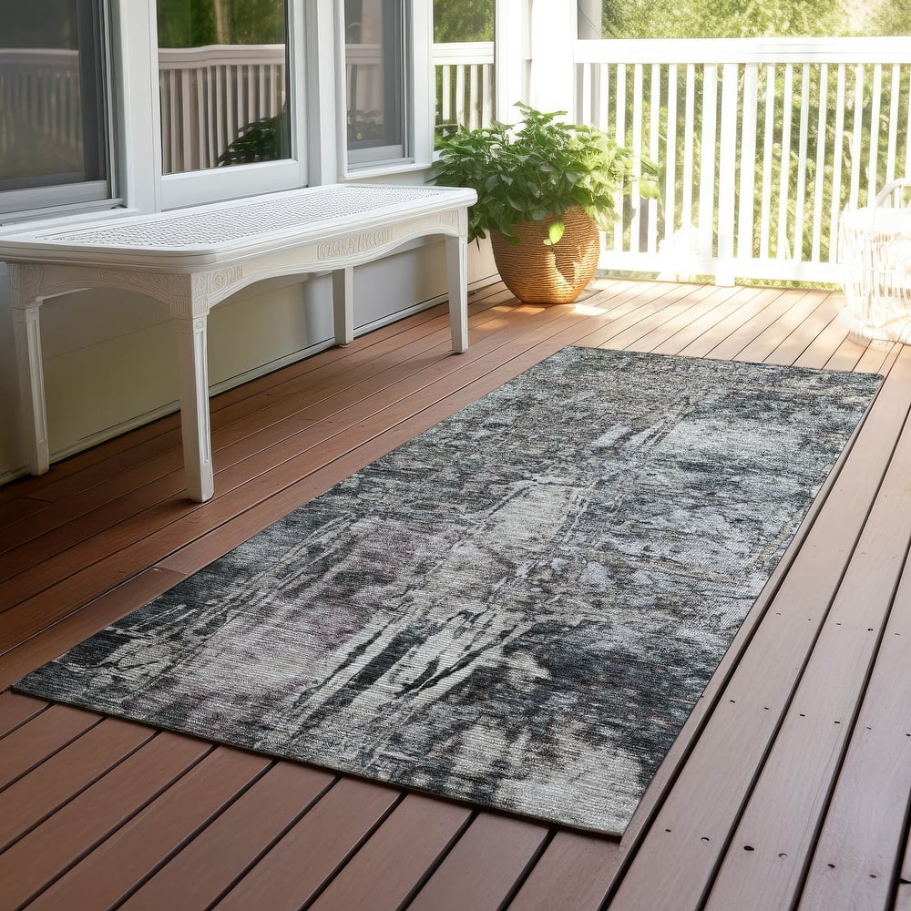 Machine Washable Indoor/ Outdoor Abstract Modern Chantille Rug