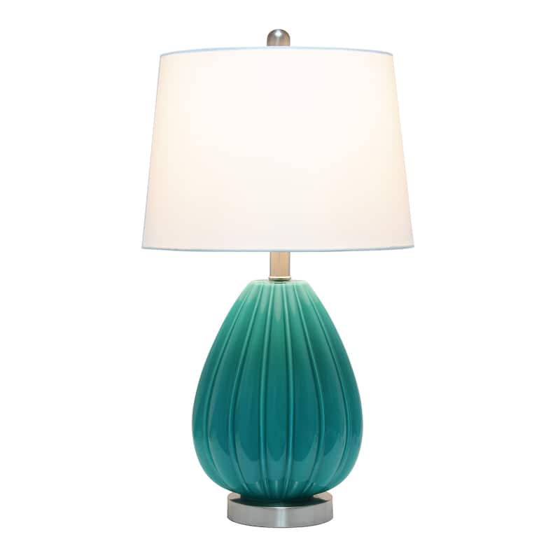 23.25 in. Teal Finish Table Lamp with White Shade, Sturdy Table Lamp for Living Rooms and Bedrooms