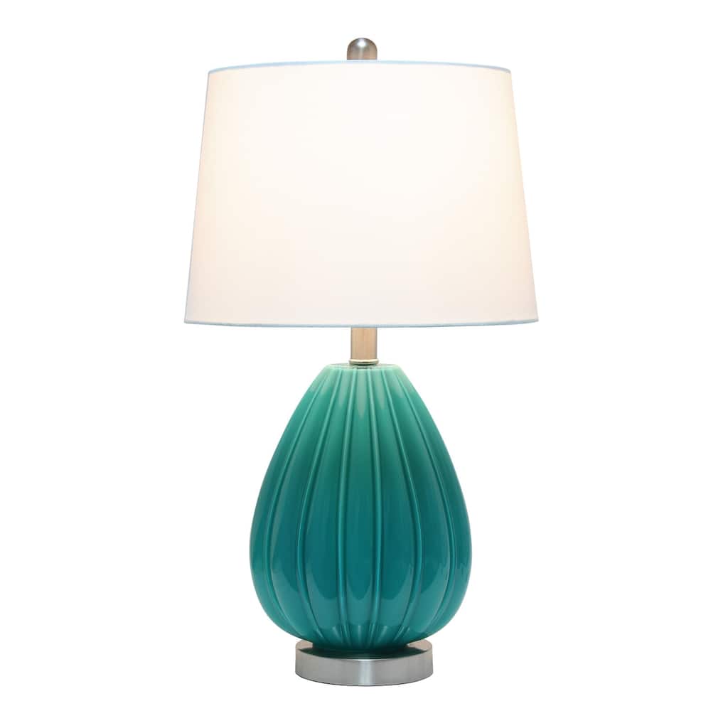 23.25 in. Teal Finish Table Lamp with White Shade, Sturdy Table Lamp for Living Rooms and Bedrooms