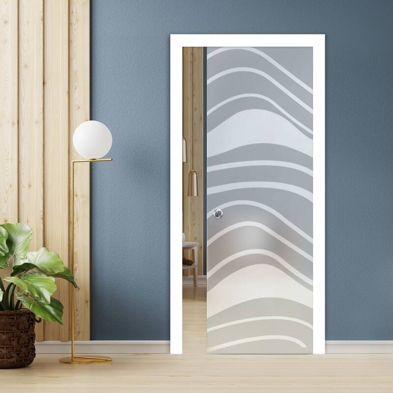 Pocket Sliding Glass Door With Bamboo Design - 38"x80" - Full Private
