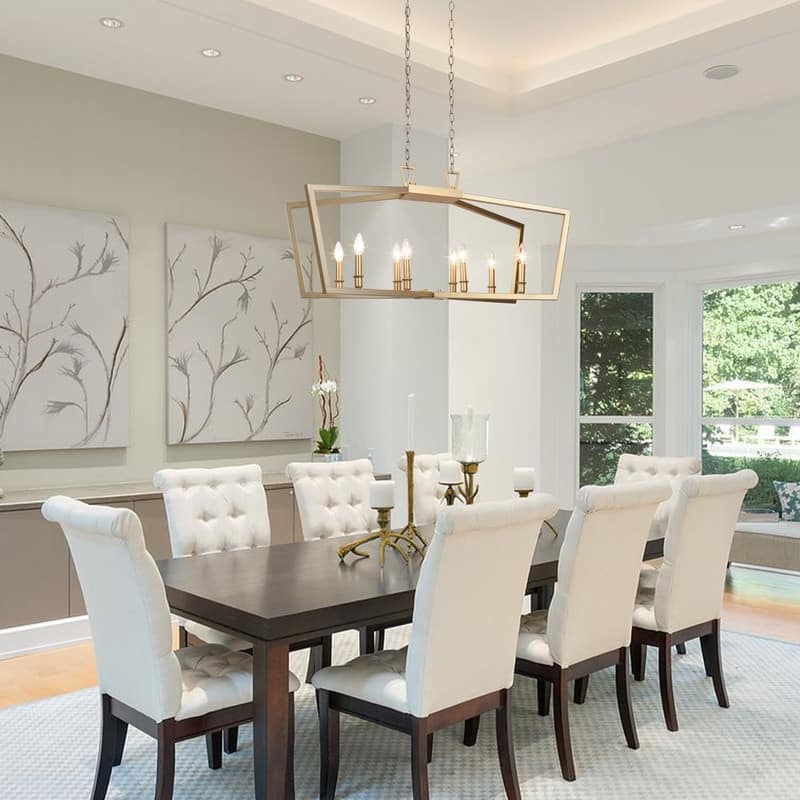 Zeci Modern Glam Gold Linear Chandelier Lantern Farmhouse Kitchen Island Lights for Dining Room - L37"xW13"xH22"