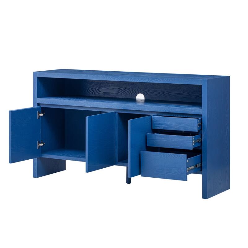 60" 3-Door Sideboard with 3 Drawers - Semi-Open Shelf & Center Semi-Circular Cutout in Back Panel