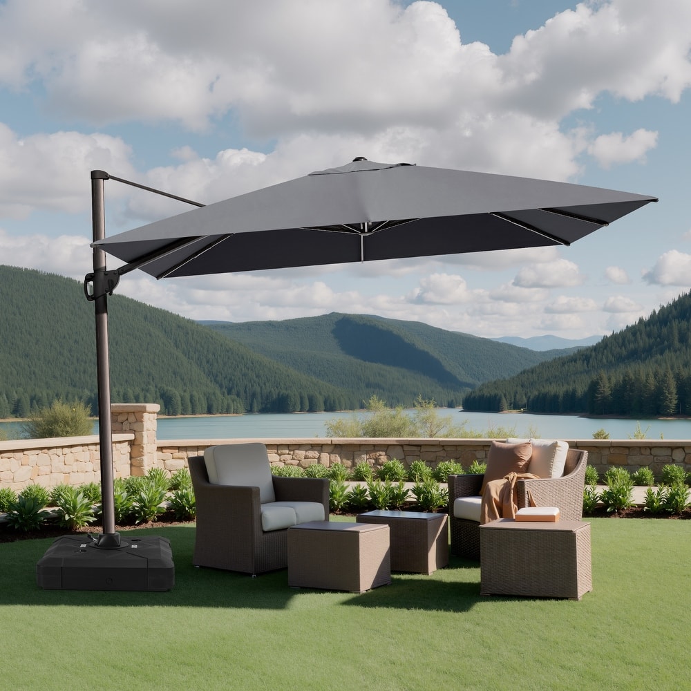 12 x 9 ft Outdoor Shade Parasol Patio Offset Cantilever Umbrella with Weights Base