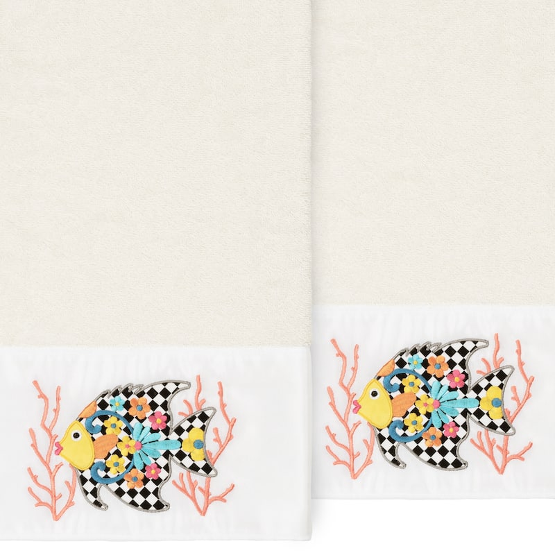 Authentic Hotel and Spa 100% Turkish Cotton Feliz 2PC Embellished Bath Towel Set