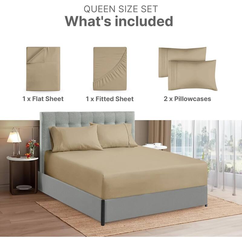 CGK Linens 4 Piece Solid Microfiber Extra Deep Pocket Bed Sheet Set