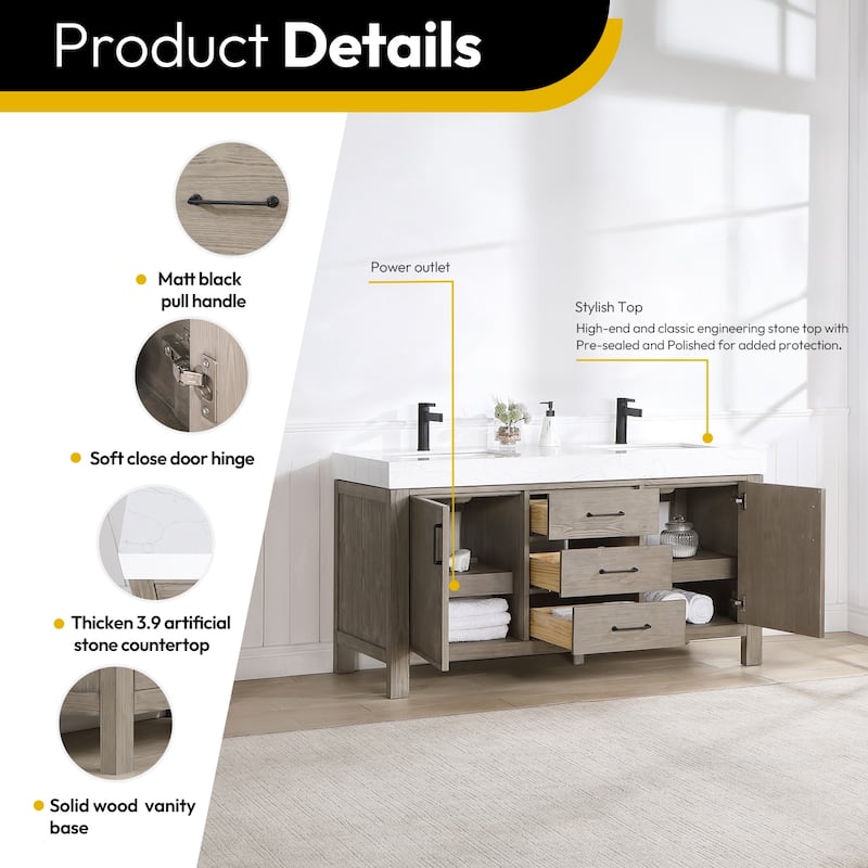 Leon 60 in. Double Bathroom Vanity with Composite Stone Top