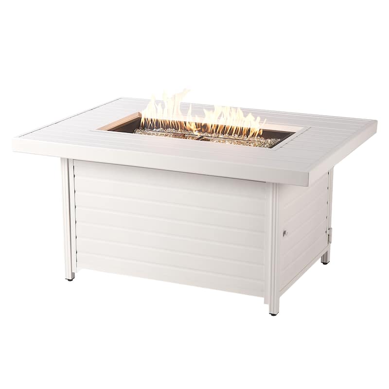 Rectangular 48 in. x 36 in. Aluminum Propane Fire Pit Table, Glass Beads, Two Covers, Lid, 57,000 BTUs - N/A - White