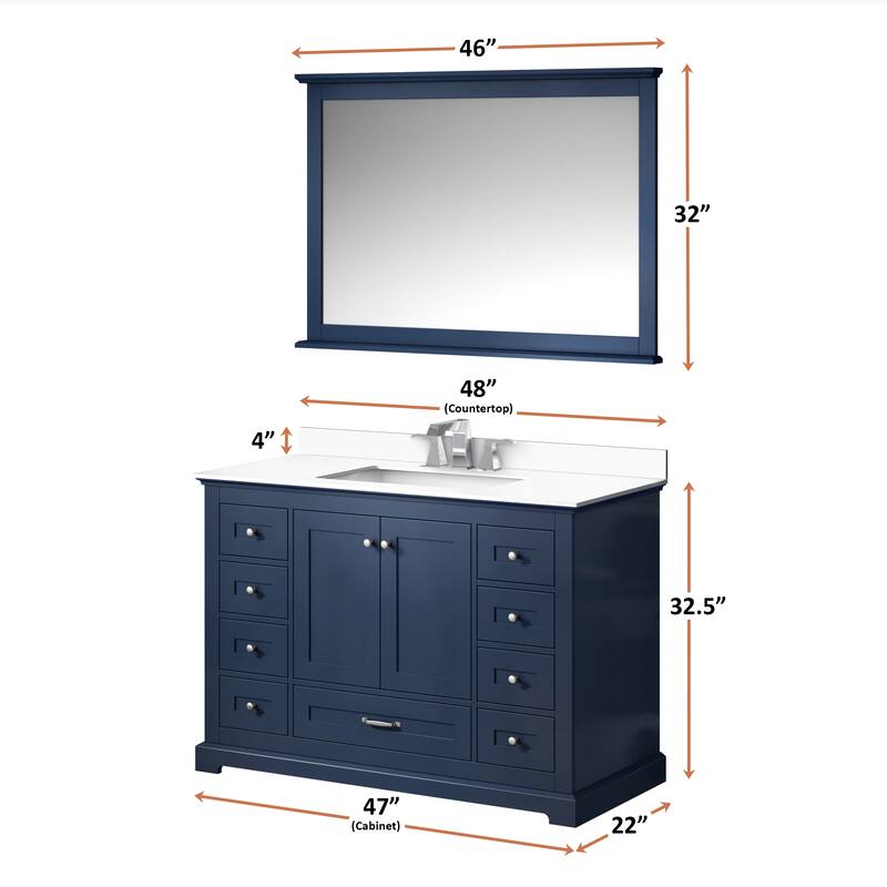 Dukes 48 in. W x 22 in. D White Single Bath Vanity, Cultured Marble Top, Faucet Set, and 46 in. Mirror