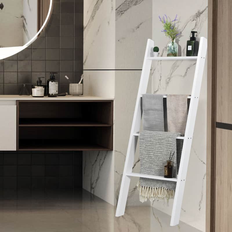 54” Leaning Wooden Blanket Ladder Rack for Storage Decorative Towel Shelf for Bedroom and Bathroom - 20" x 3" x 54" (L x W x H)