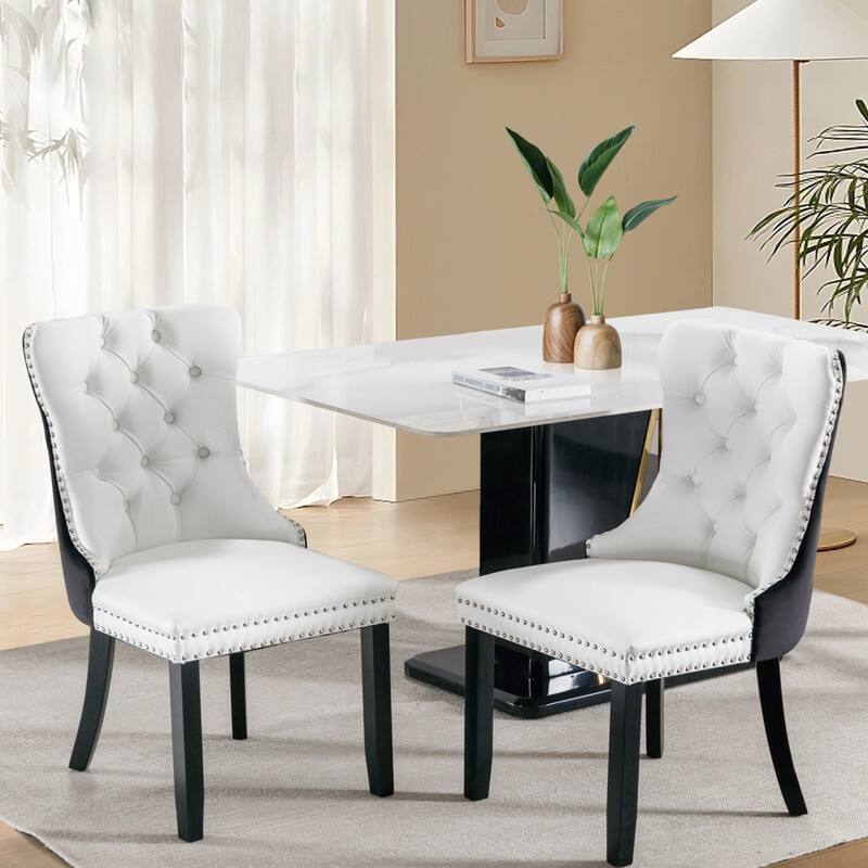 High-end Tufted Velvet Upholstered Nailhead Dining Chair Set of 6 - Set of 2 - White Black