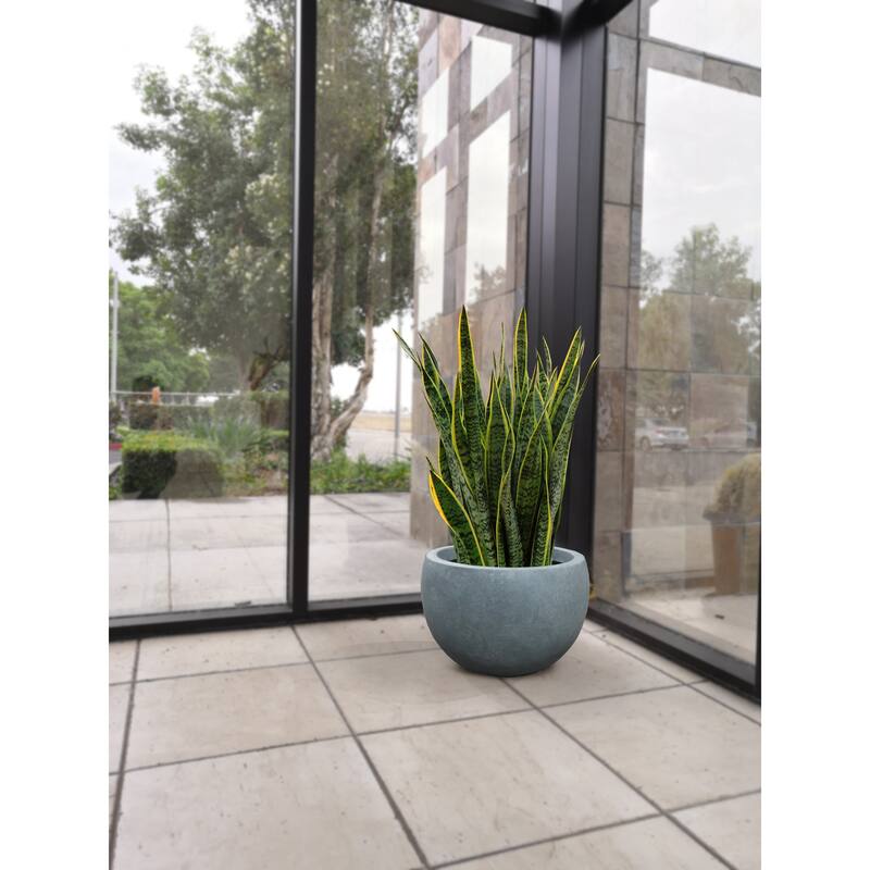 Kante 8 in. H Concrete and Fiberglass Round Bowl Planter, Outdoor Indoor Large Planters Pots with Drainage Hole