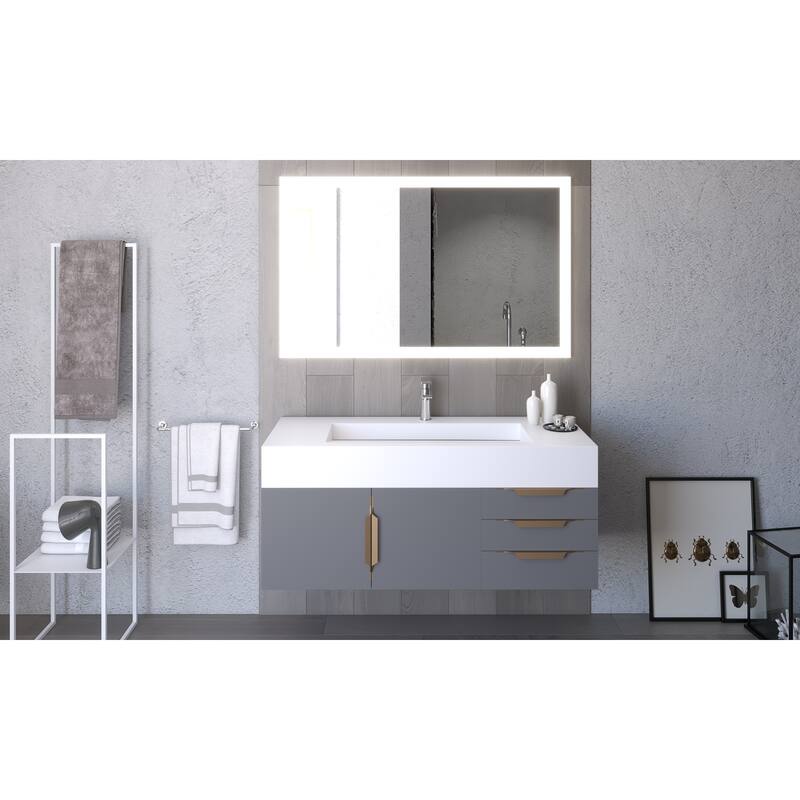 Nile 48" Wall Mounted Bathroom Vanity Set w/ White Top