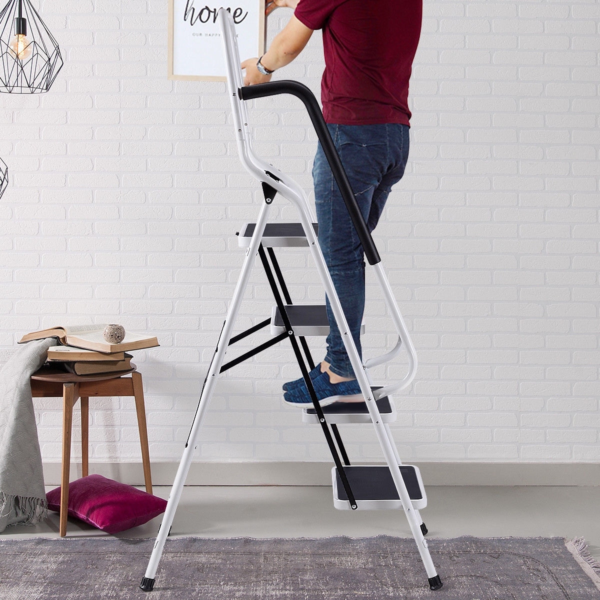 Shop Gymax 2 In 1 Non Slip 4 Step Ladder Folding Stool W Handrails 330lbs Overstock 23077906