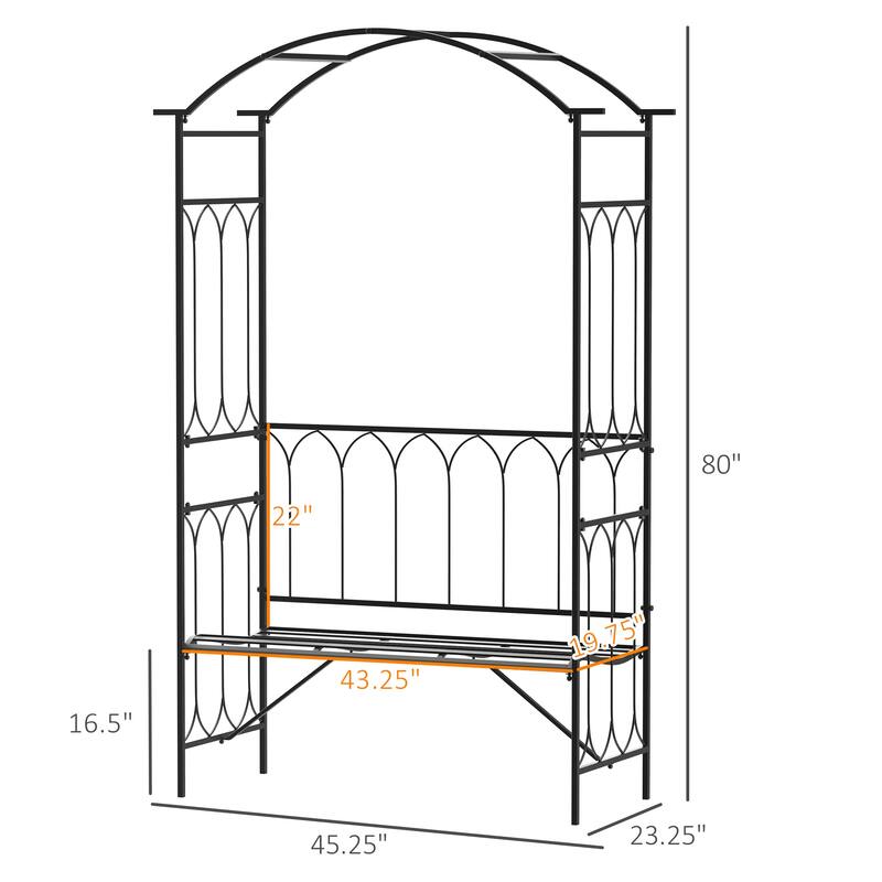 Outsunny Metal Trellis Arbor Arch for Climbing Plants with Garden Bench