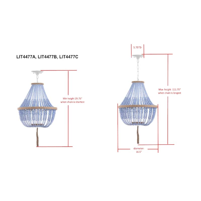 SAFAVIEH Lighting Kaori 3-Light Cream Adjustable Beaded Pendant Lamp