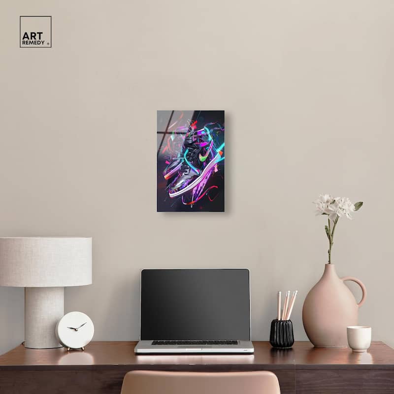 Neon Ribbons Sneakers Acrylic by Art Remedy, Ready to Hang