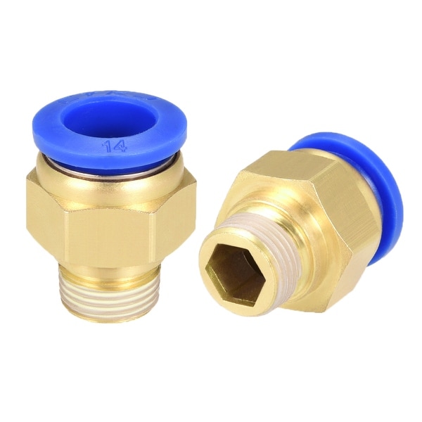 2 Pcs 3/8" G Male Straight Thread 14mm Push In Joint Pneumatic Quick Fittings