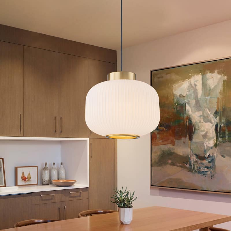 1-Light Gold Lantern Chandelier Drum Shape Hanging Kitchen Island Light