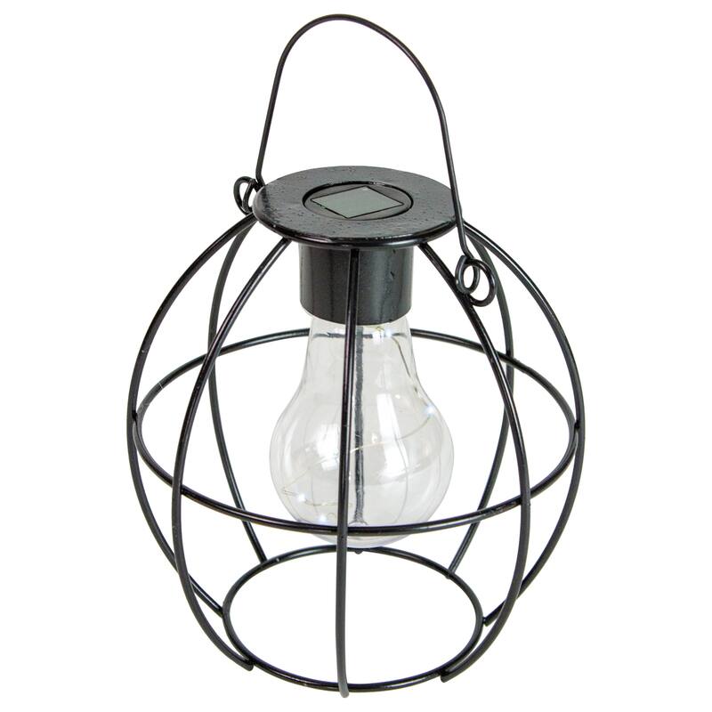 6" Black Geometric Outdoor Hanging Solar Lantern with Handle - 6
