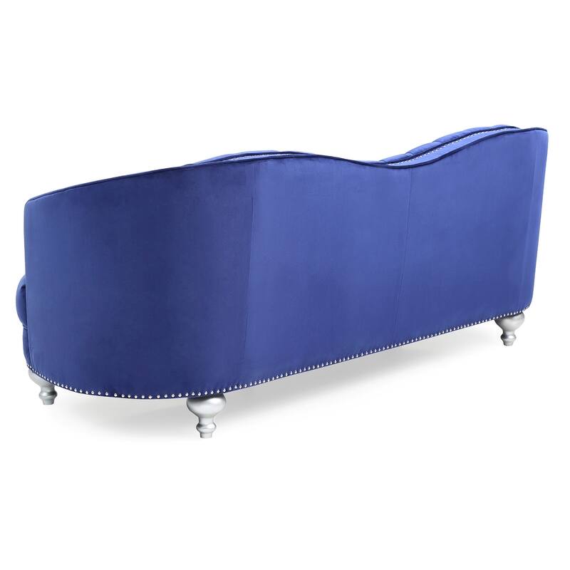 Tufted Velvet Straight Sofa with Throw Pillows - 90" - Blue
