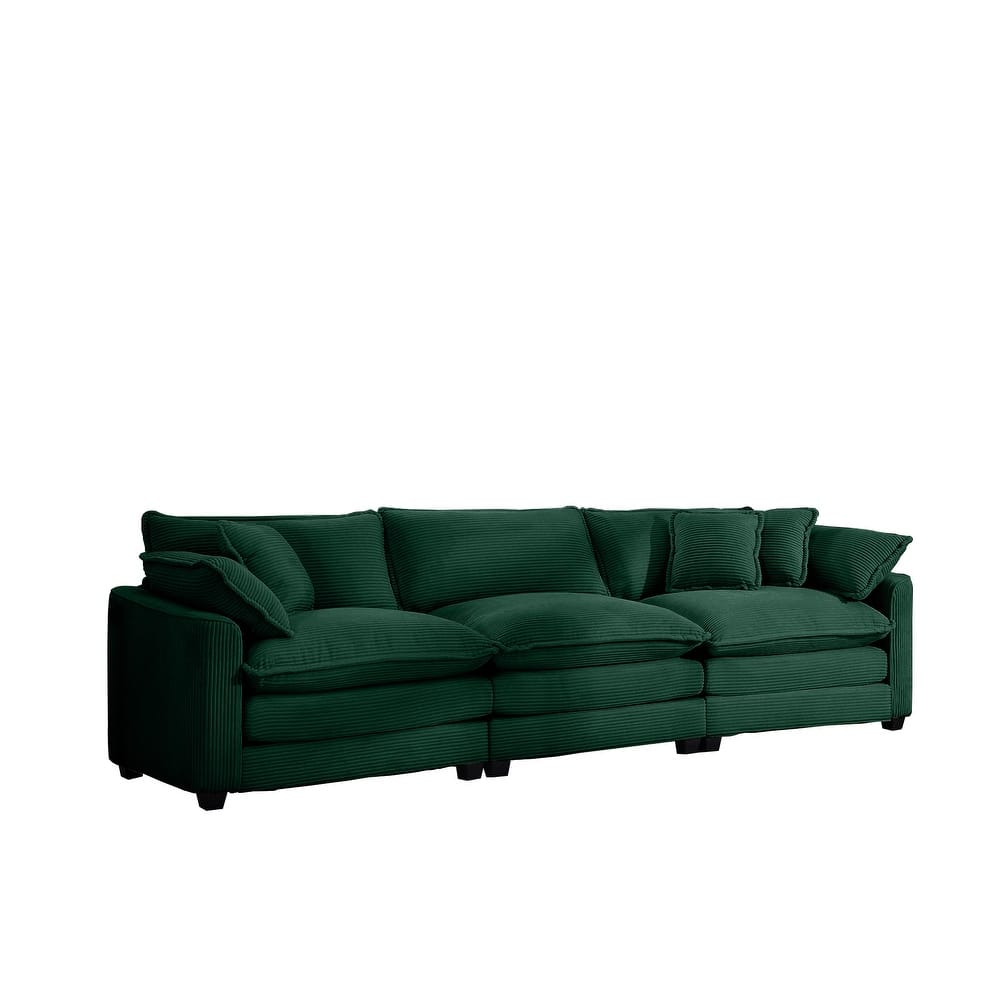 3-Seater Corduroy Fabric Sectional Sofa with Pillows and Removable Armrests for Livingroom