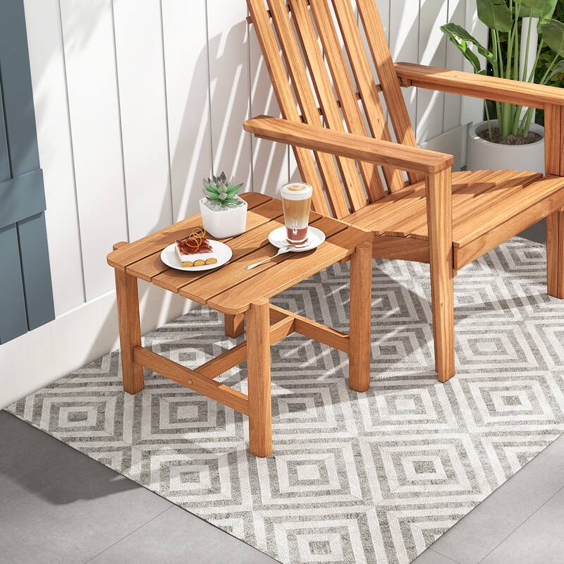 Gymax Patio Teak Wood Side Table with Slatted Tabletop Small Coffee